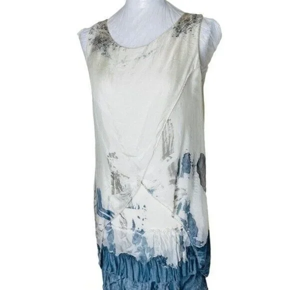 OBSESSION Milan London PARIS 8906M TIE DYE TIERED SILK DRESS DENIM Size Small - Picture 3 of 7